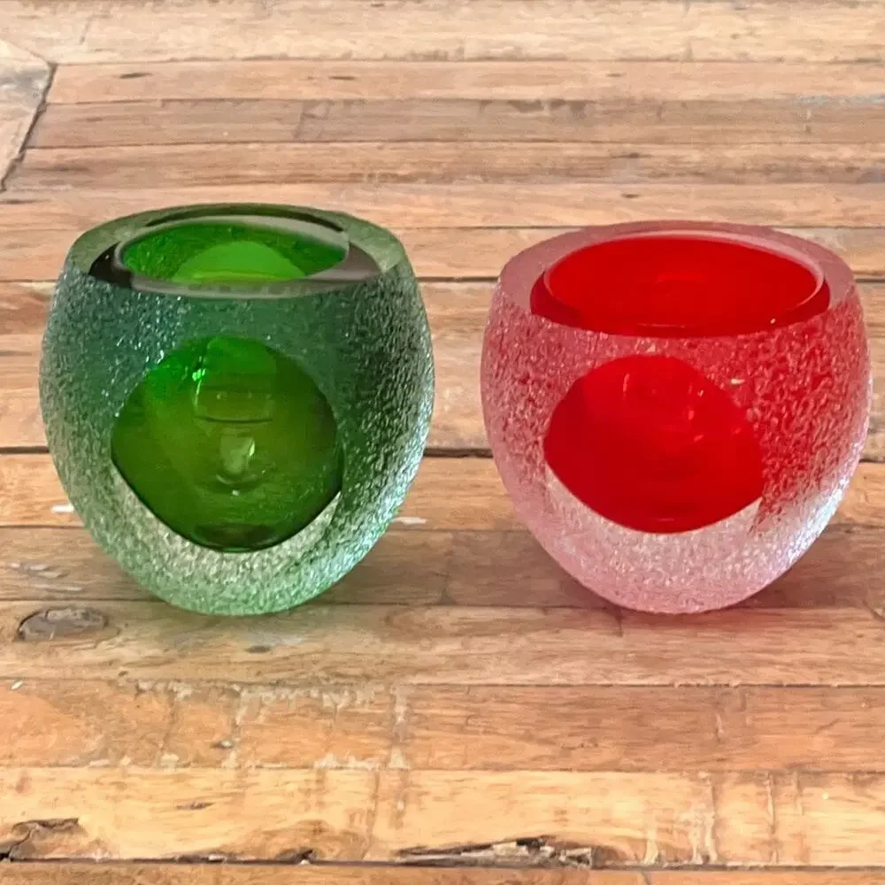 Vtg Red Fifth Avenue Geode Frosted Votive Glass Candle Holders Set Of 2